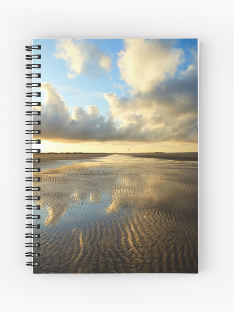 Brancaster Golden sunset beach ripples spiral notebook. Cover image by MyriadLifePhoto. To buy please visit the image link to Redbubble.com